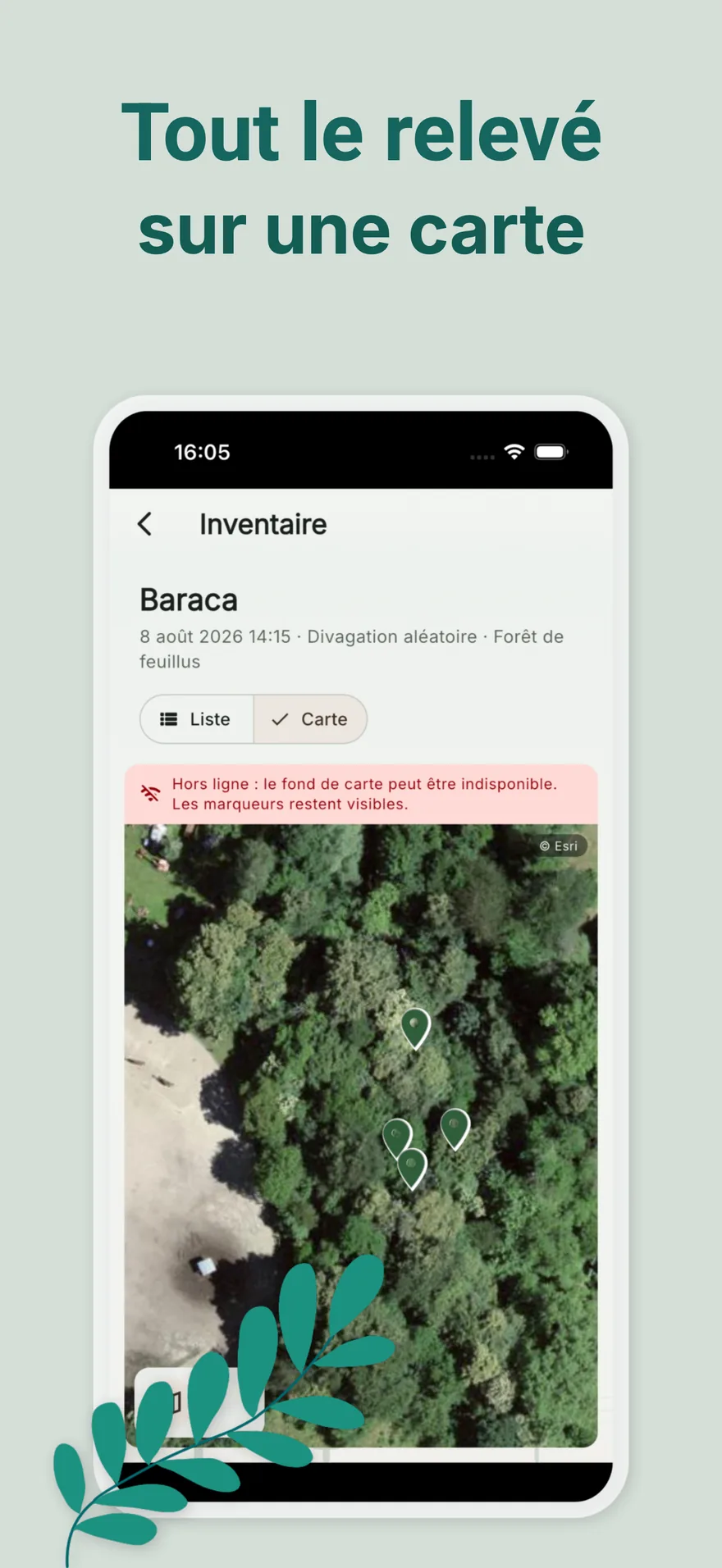 Carte d’inventaire avec marqueurs GPS